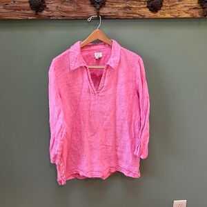 Sigrid Olsen Womens Linen 3/4 Sleeve Button Up Top Pink Size M Casual